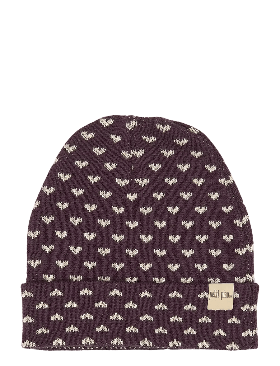 Petit Piao - PPGedel Heart Knit Hat - babymützen - huckleberry heart aop - 0