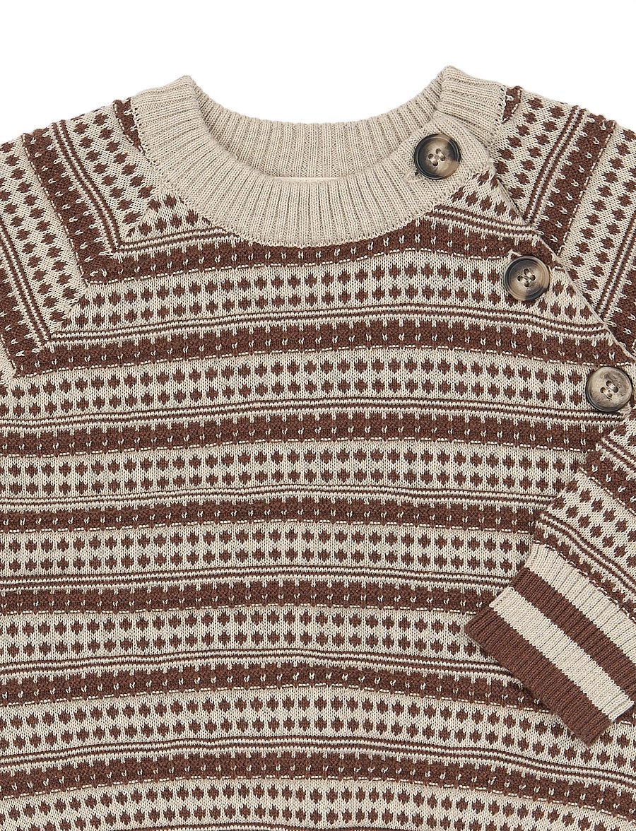 Petit Piao - PPGirch Nordic Knit Pullover - stickade tröjor - rawhide - 2