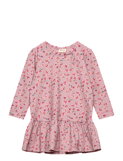 Petit Piao Dress L/S Gather Printed - Klänningar & Kjolar - AUTUMN ANEMON / pink/rose