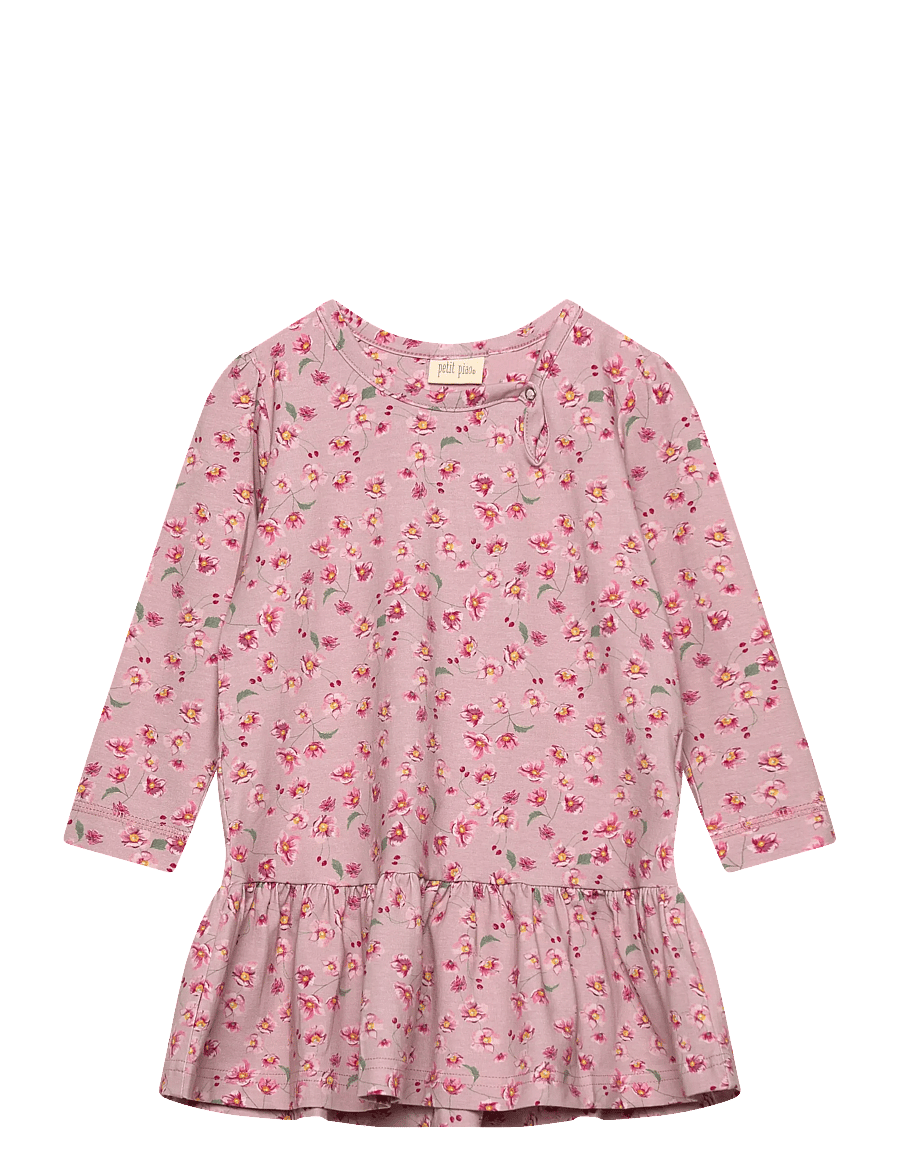 Petit Piao - Dress L/S Gather Printed - langærmede babykjoler - autumn anemon - 0