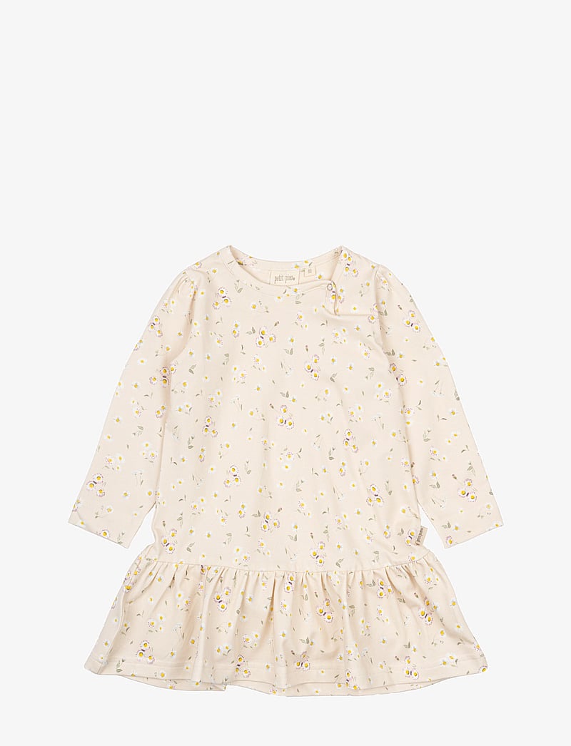 Petit Piao - Dress L/S Gather Printed - långärmade babyklänningar - bellis aop - 1