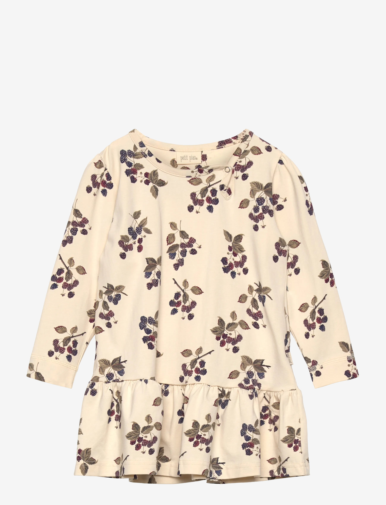 Petit Piao - Dress L/S Gather Printed - långärmade babyklänningar - black berry - 0