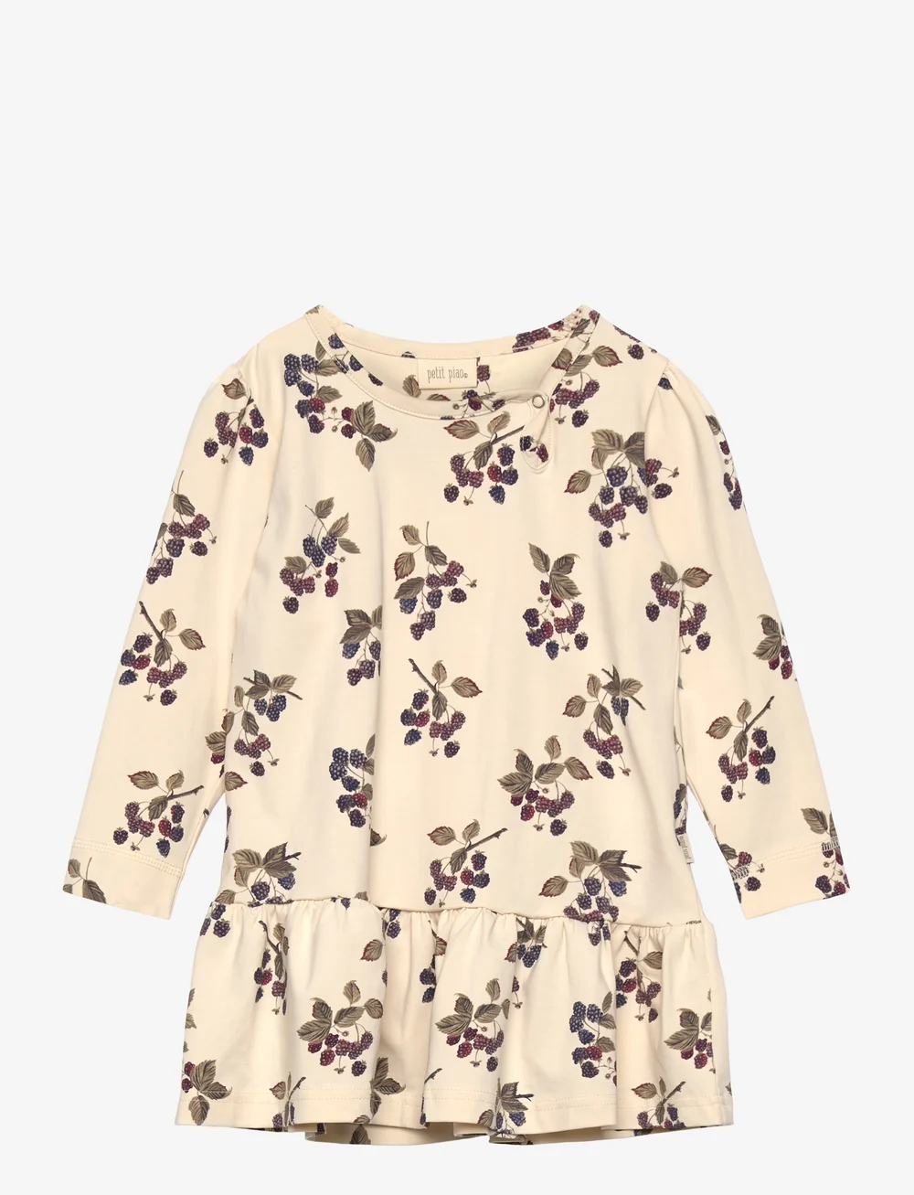 Petit Piao - Dress L/S Gather Printed - langärmelige babykleider - black berry - 0