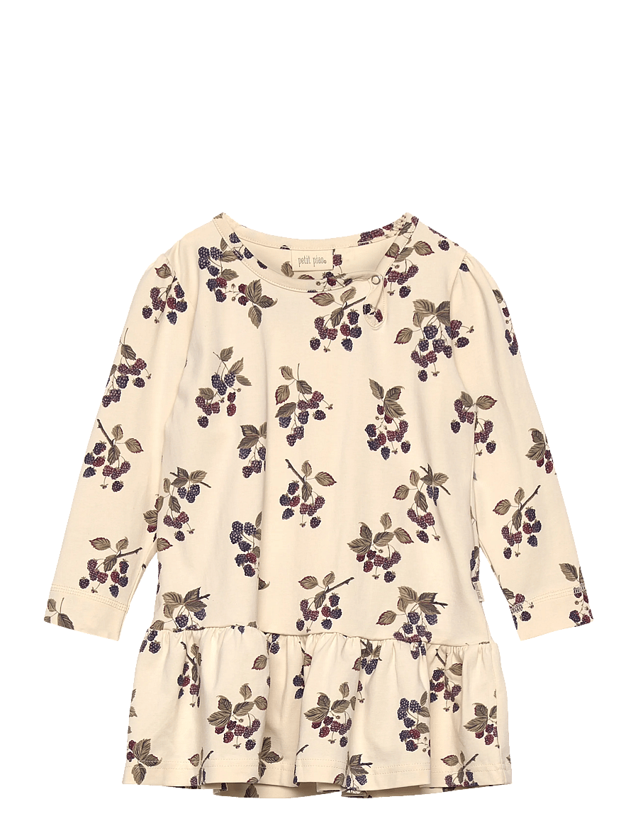 Petit Piao - Dress L/S Gather Printed - laisvalaikio suknelės ilgomis rankovėmis - black berry - 0