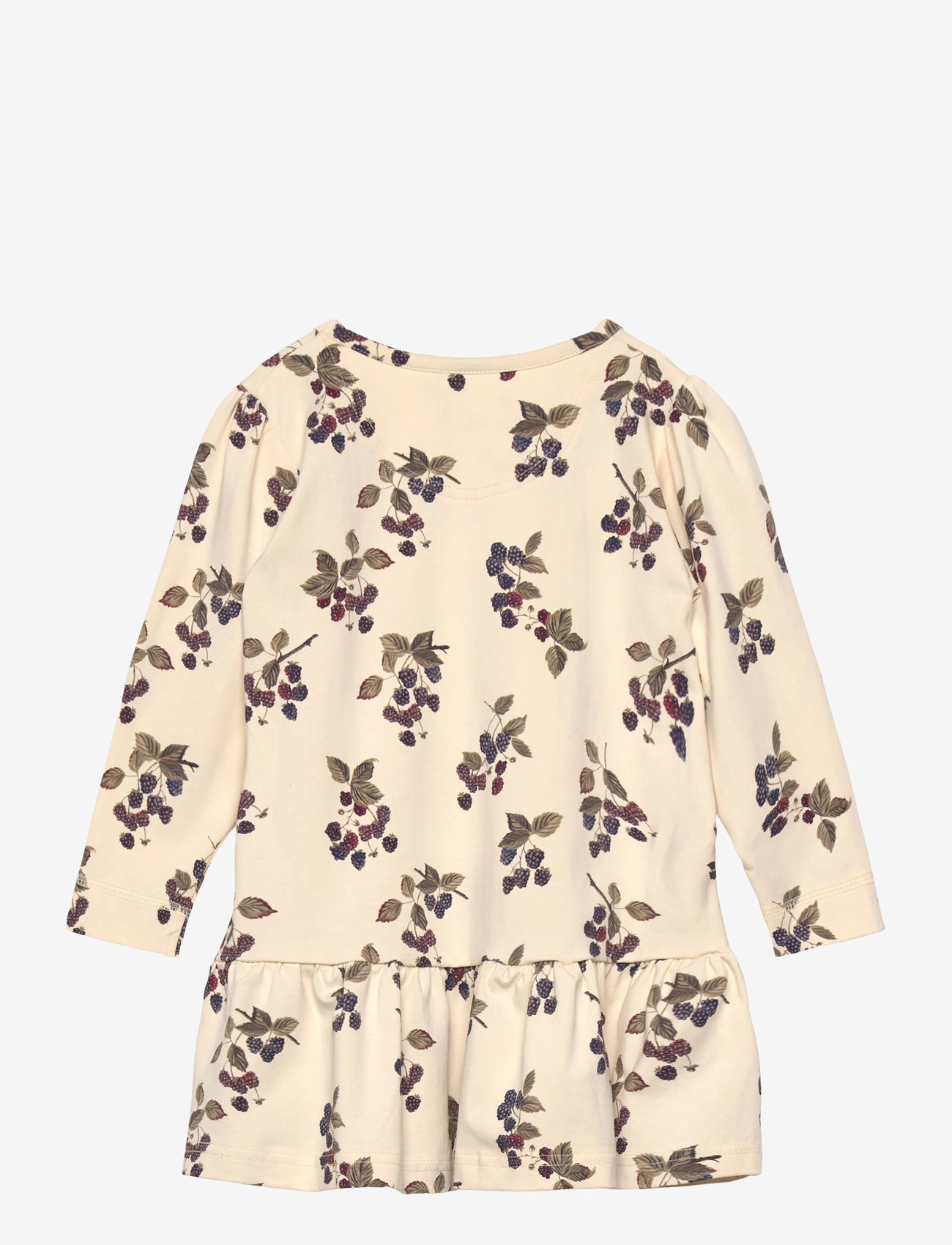 Petit Piao - Dress L/S Gather Printed - långärmade babyklänningar - black berry - 1