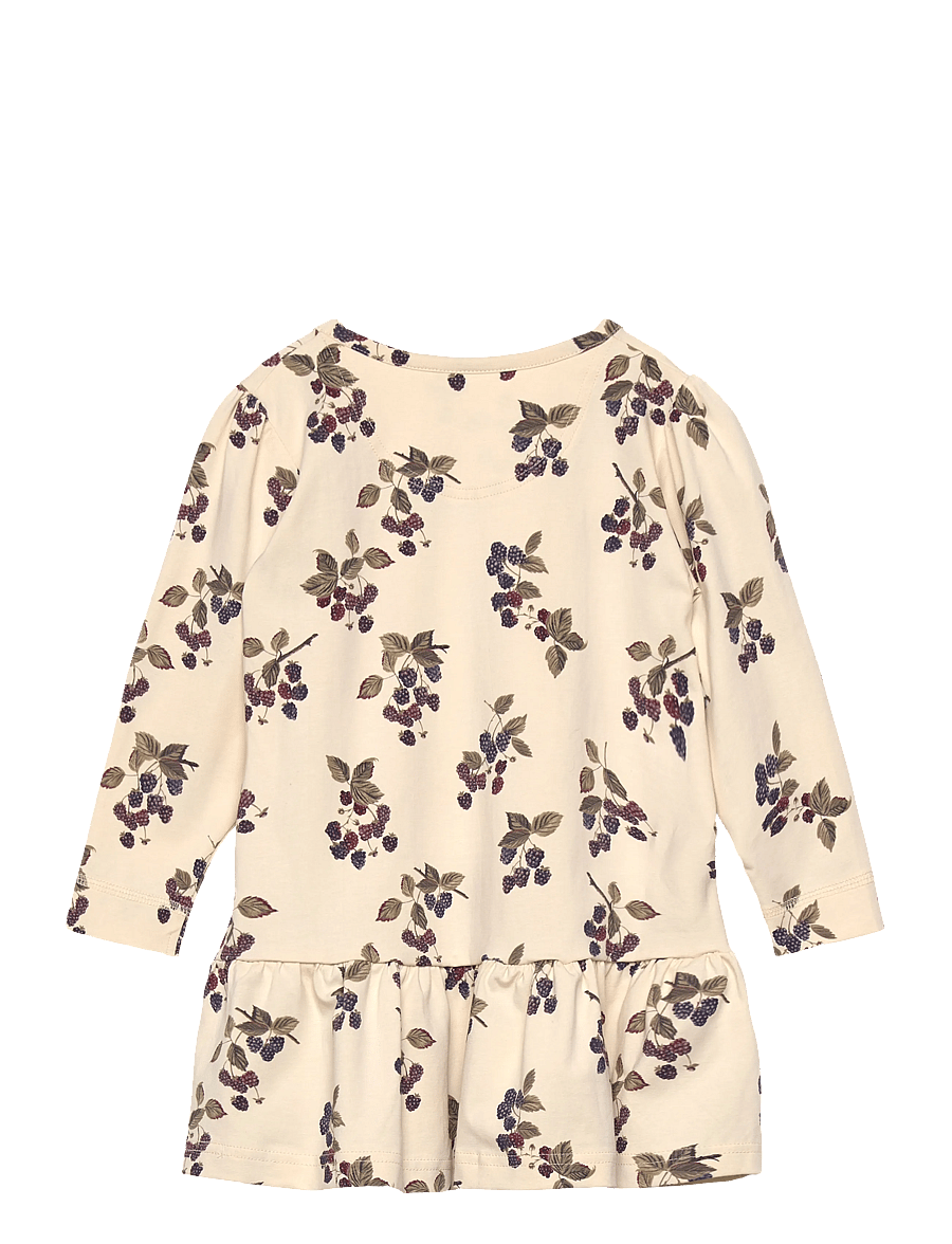 Petit Piao - Dress L/S Gather Printed - laisvalaikio suknelės ilgomis rankovėmis - black berry - 1