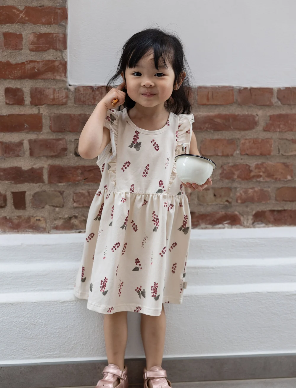 Petit Piao - Dress S/L Frill Printed - sleeveless baby dresses - berry - 4