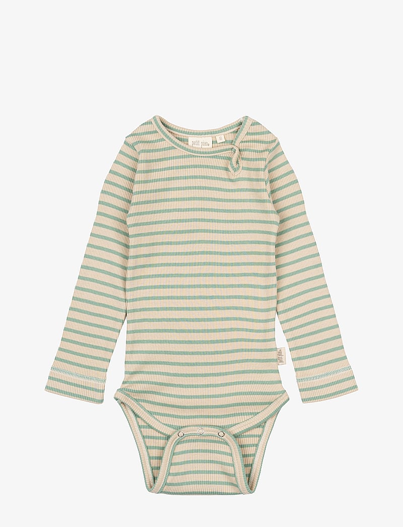 Petit Piao - Body L/S Modal Striped - body z długimi rękawami - granite green/dark off white - 0