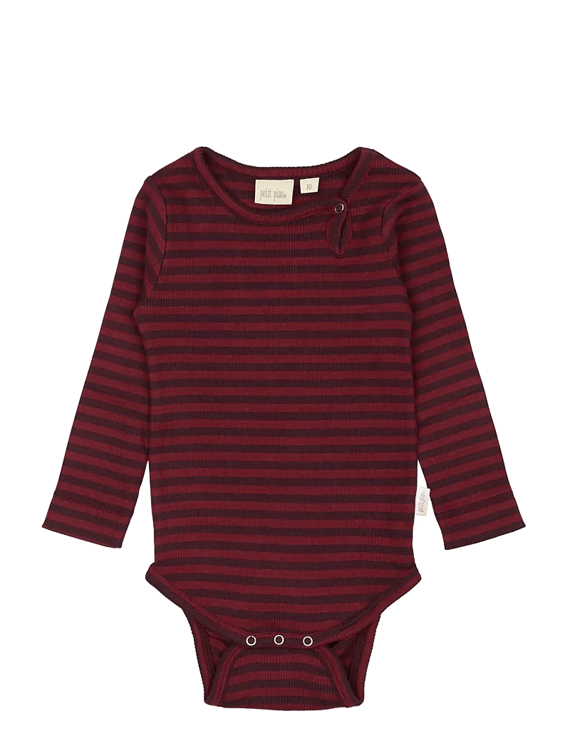 Petit Piao - Body L/S Modal Striped - dark grape/biking red - 0