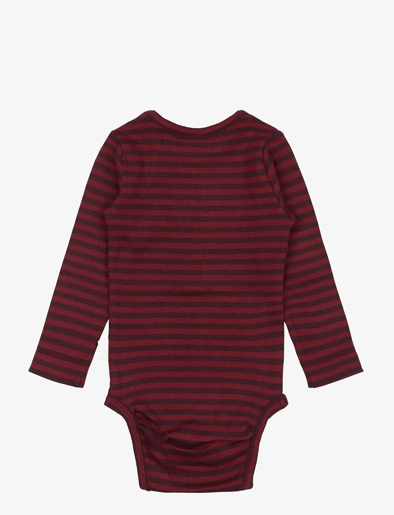 Petit Piao - Body L/S Modal Striped - långärmade bodies - dark grape/biking red - 1