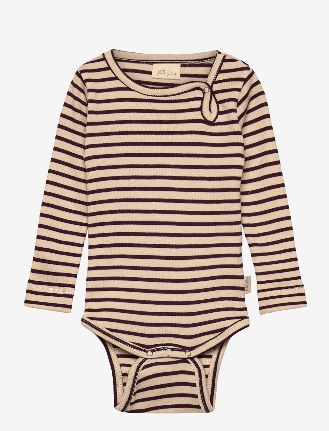 Petit Piao - Body L/S Modal Striped - langærmede bodyer - dark grape/off white - 0