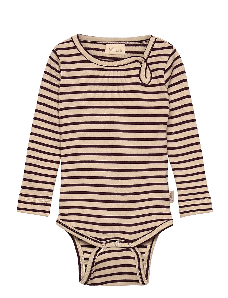 Petit Piao - Body L/S Modal Striped - langärmelige bodys - dark grape/off white - 0