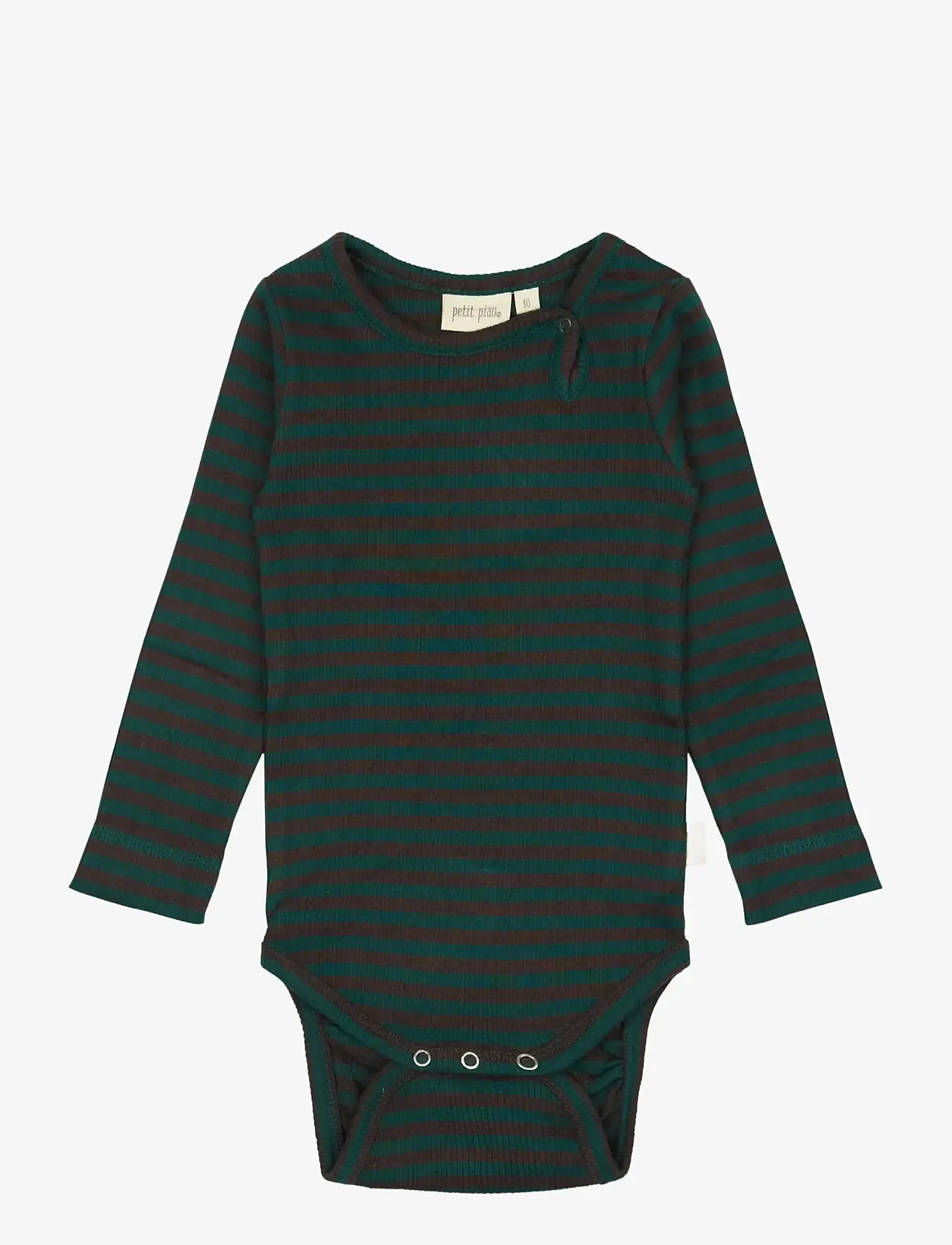 Petit Piao - Body L/S Modal Striped - langærmede bodyer - dark sea/coffe bean - 0