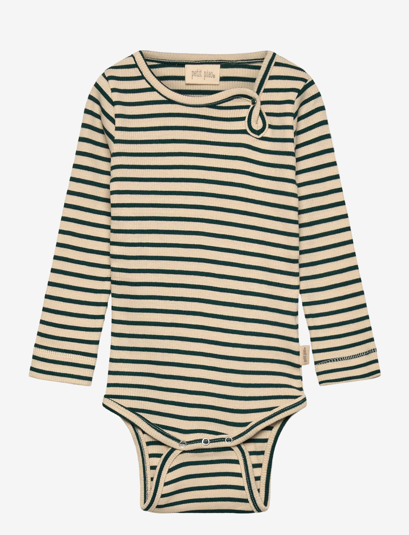 Petit Piao - Body L/S Modal Striped - langærmede bodyer - dark sea/off white - 0