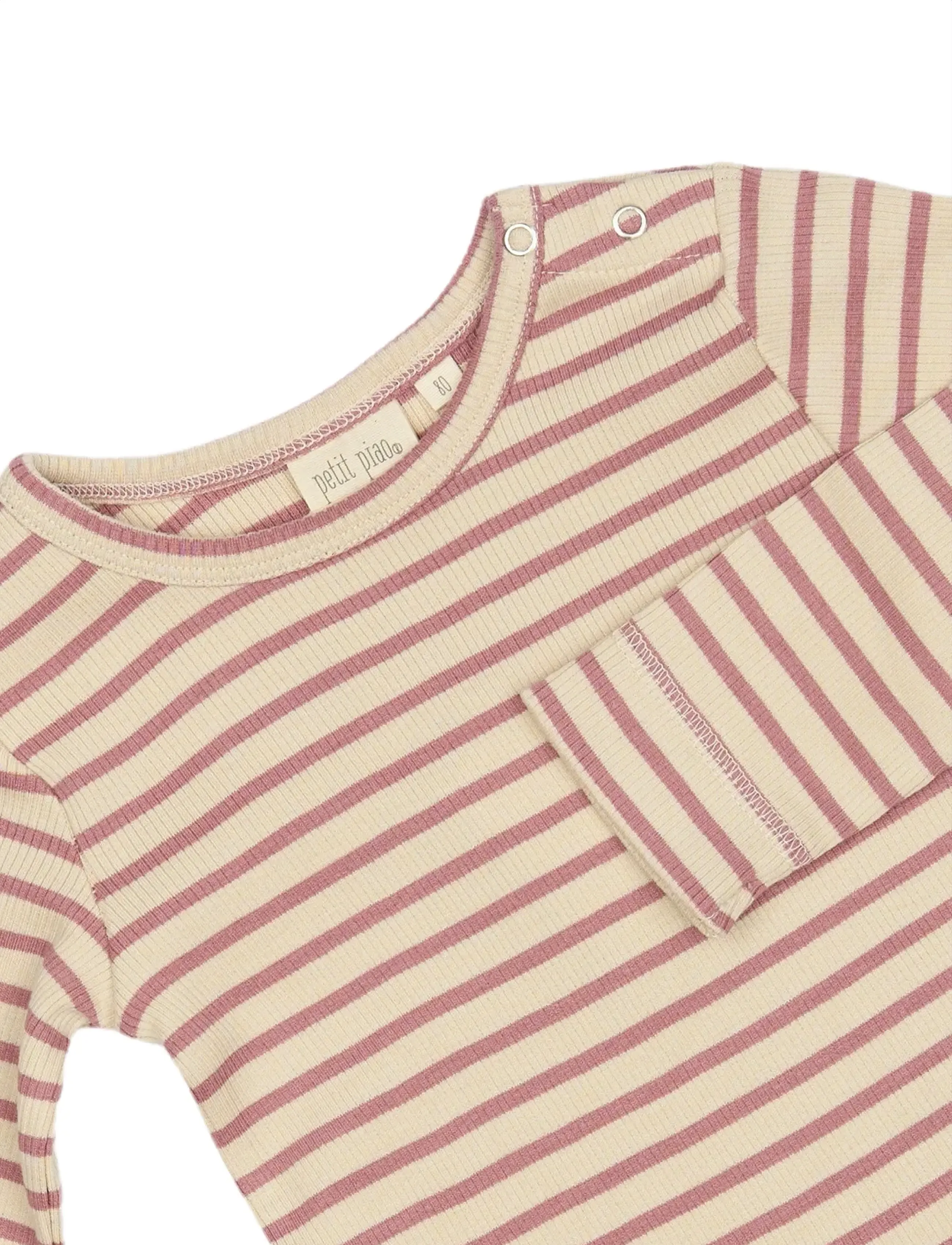Petit Piao - T-shirt L/S Modal Striped - nostalgic rose/off white - 2
