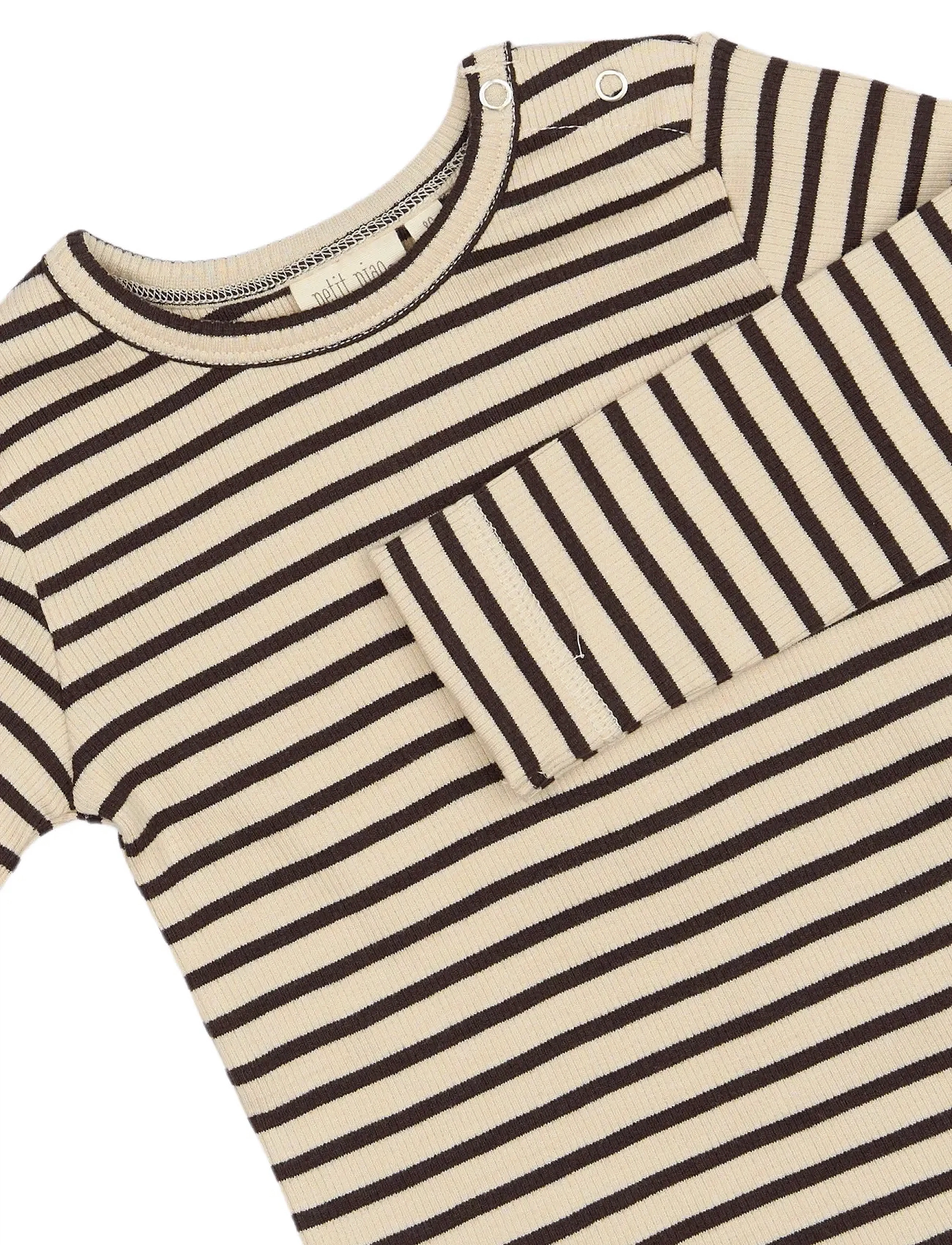 Petit Piao - T-shirt L/S Modal Striped - coffee bean/off white - 2