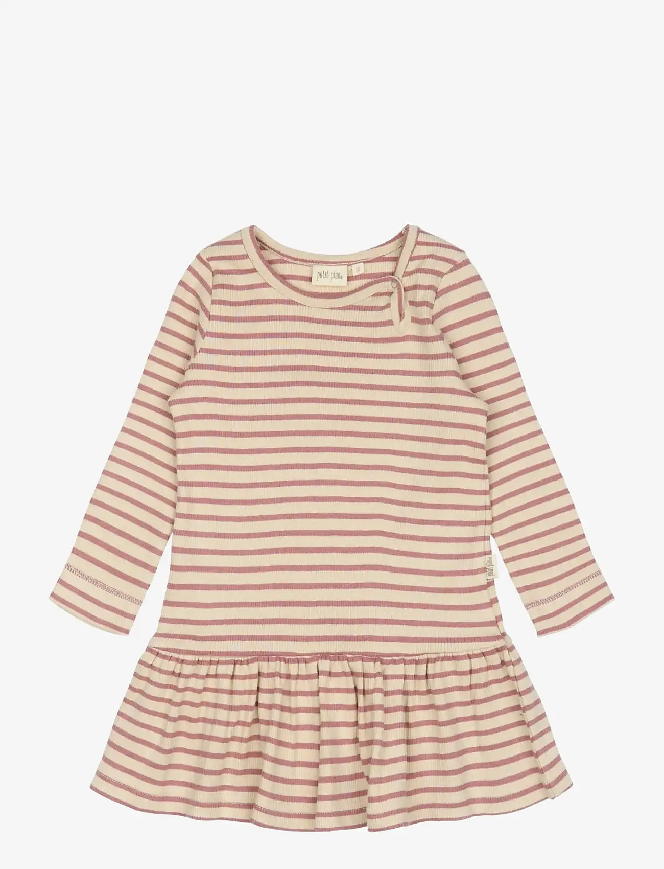 Petit Piao - Dress L/S Modal Striped - langärmelige babykleider - nostalgic rose/off white - 0