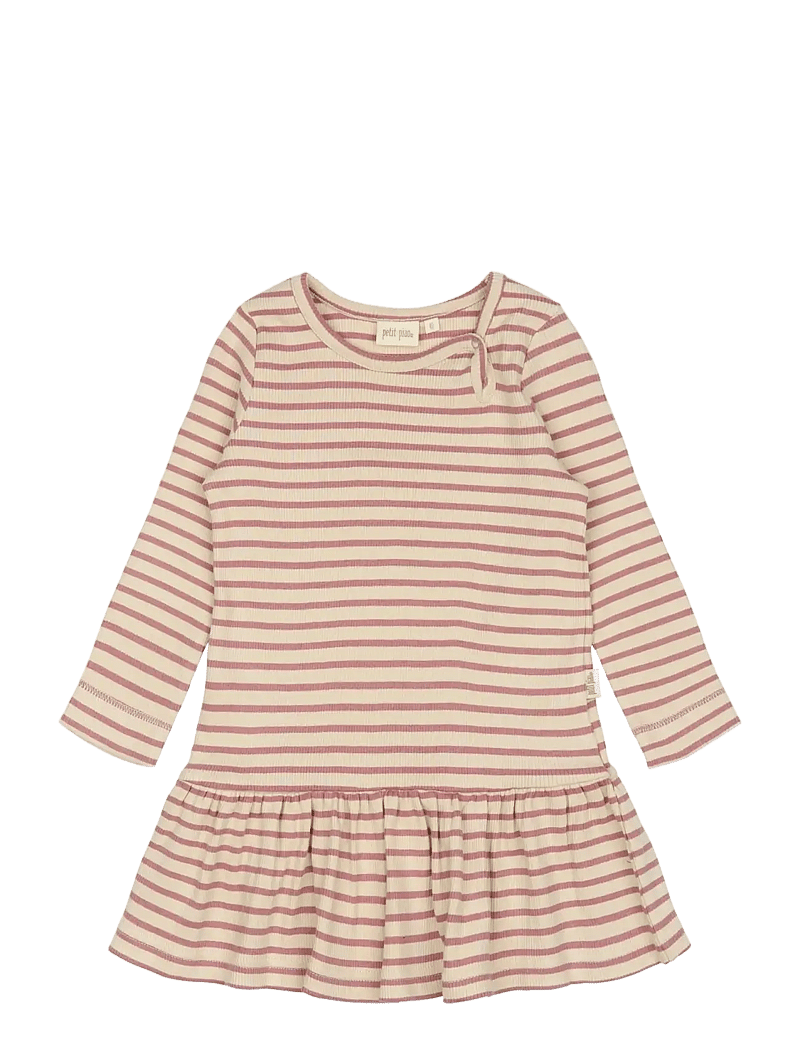 Petit Piao - Dress L/S Modal Striped - langärmelige babykleider - nostalgic rose/off white - 0