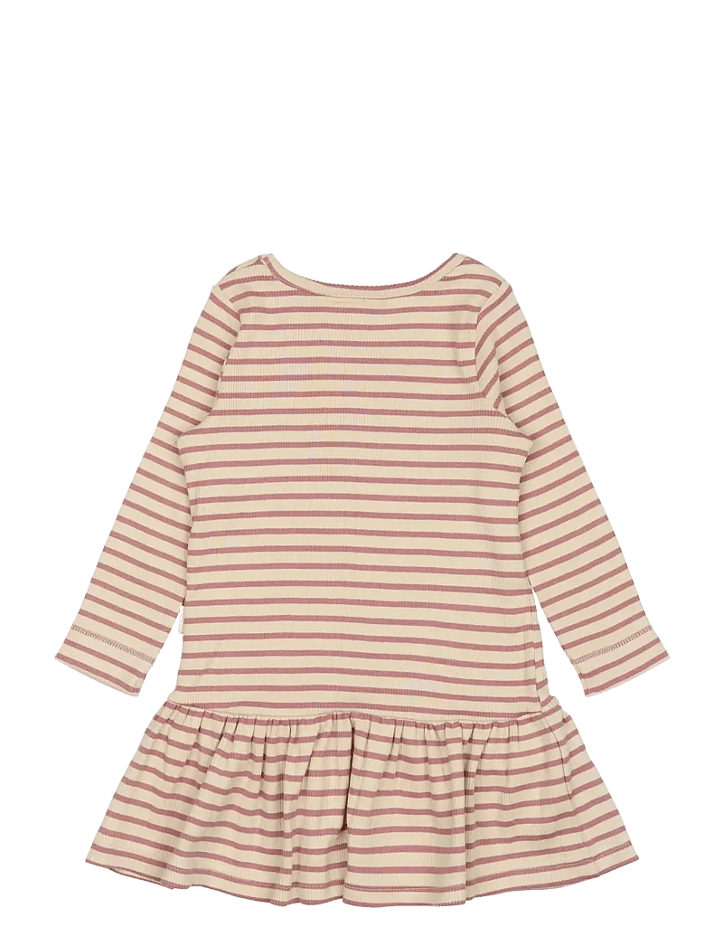 Petit Piao - Dress L/S Modal Striped - langärmelige babykleider - nostalgic rose/off white - 1