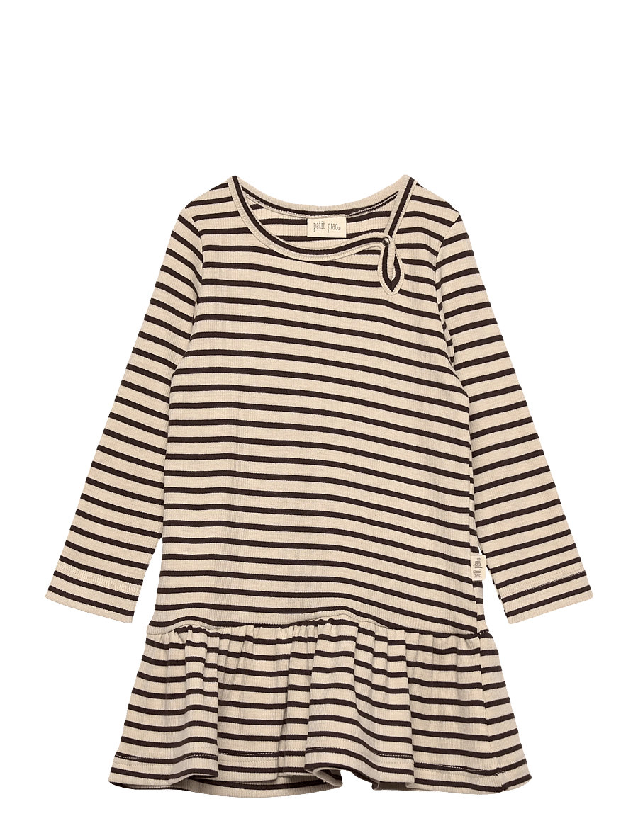Petit Piao - Dress L/S Modal Striped - coffee bean/off white - 0