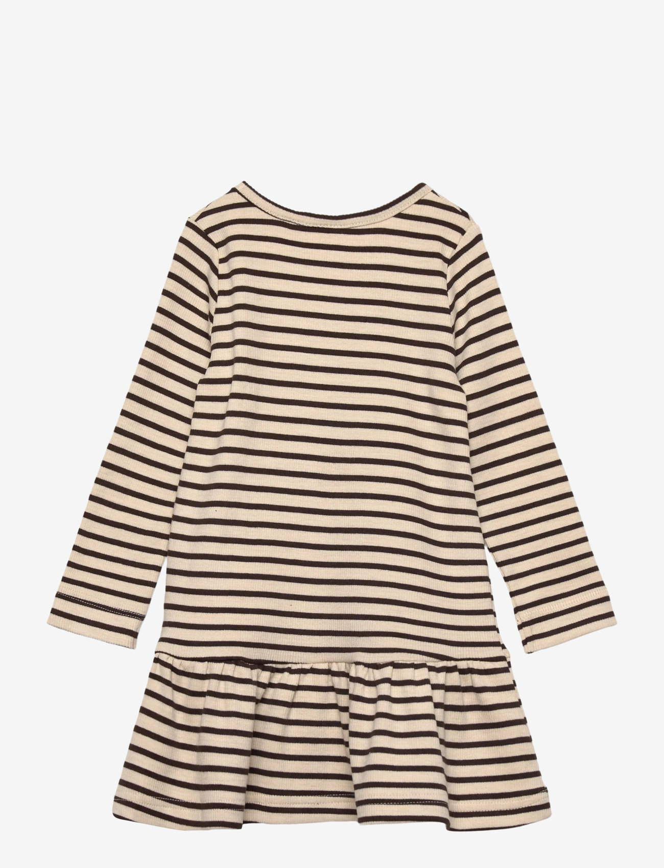 Petit Piao - Dress L/S Modal Striped - long-sleeved baby dresses - coffee bean/off white - 1