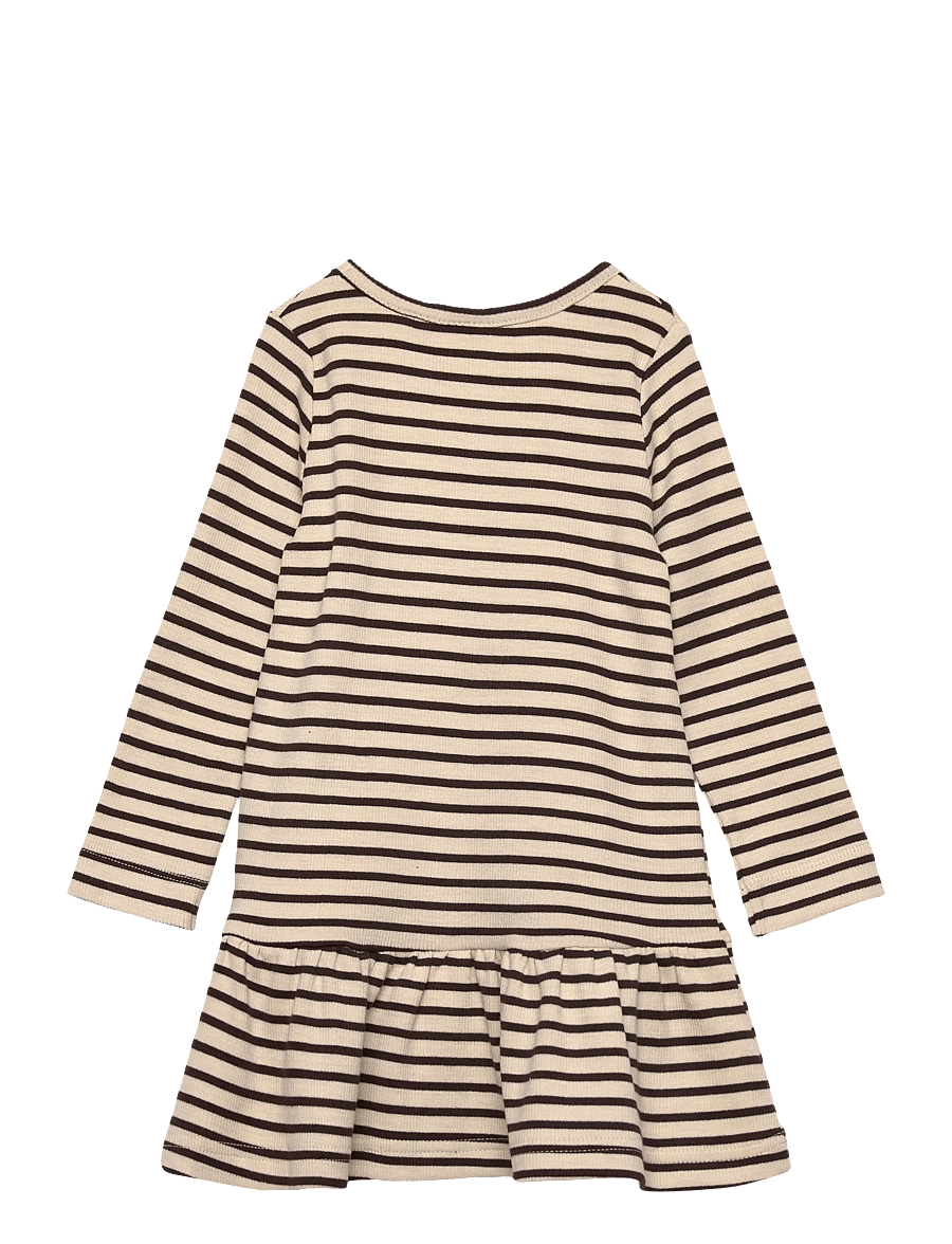 Petit Piao - Dress L/S Modal Striped - coffee bean/off white - 1