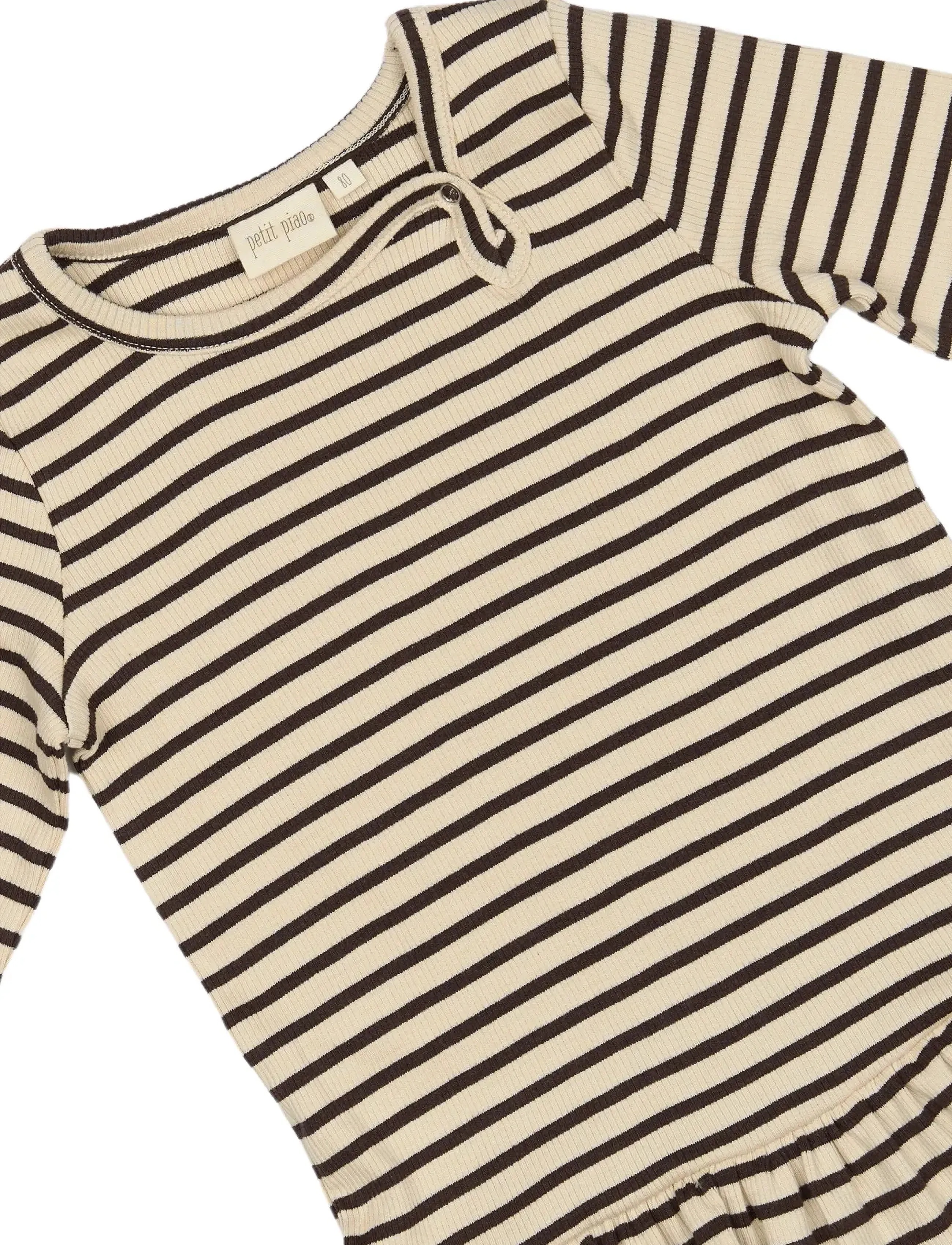 Petit Piao - Dress L/S Modal Striped - coffee bean/off white - 2