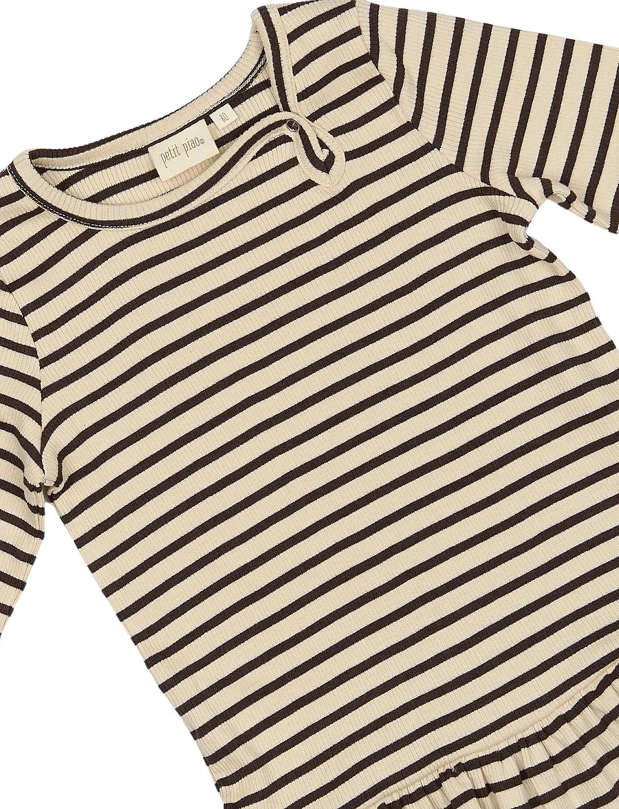 Petit Piao - Dress L/S Modal Striped - coffee bean/off white - 2
