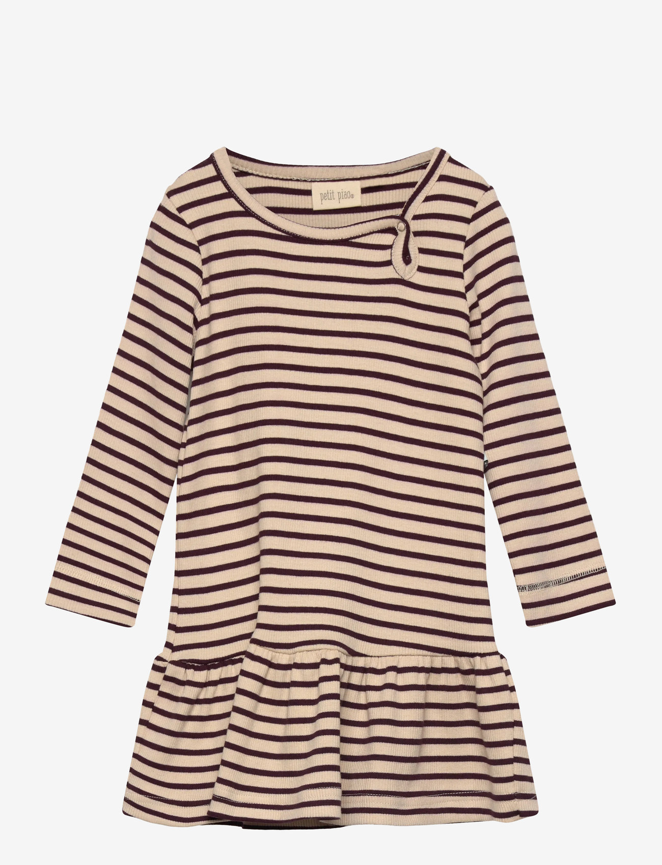 Petit Piao - Dress L/S Modal Striped - pikkade varrukatega beebi kleidid - dark grape/off white - 0