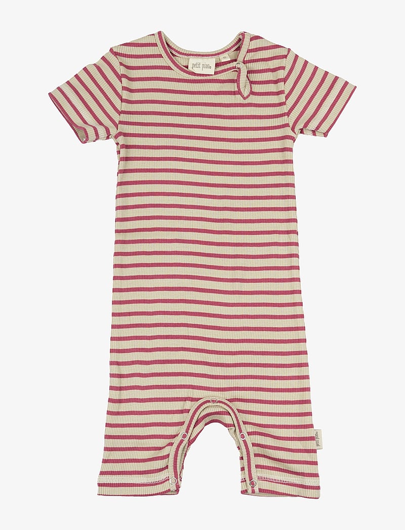 Petit Piao - Jumpsuit S/S Modal Striped - kurzärmelig - light berry/dark off white - 0