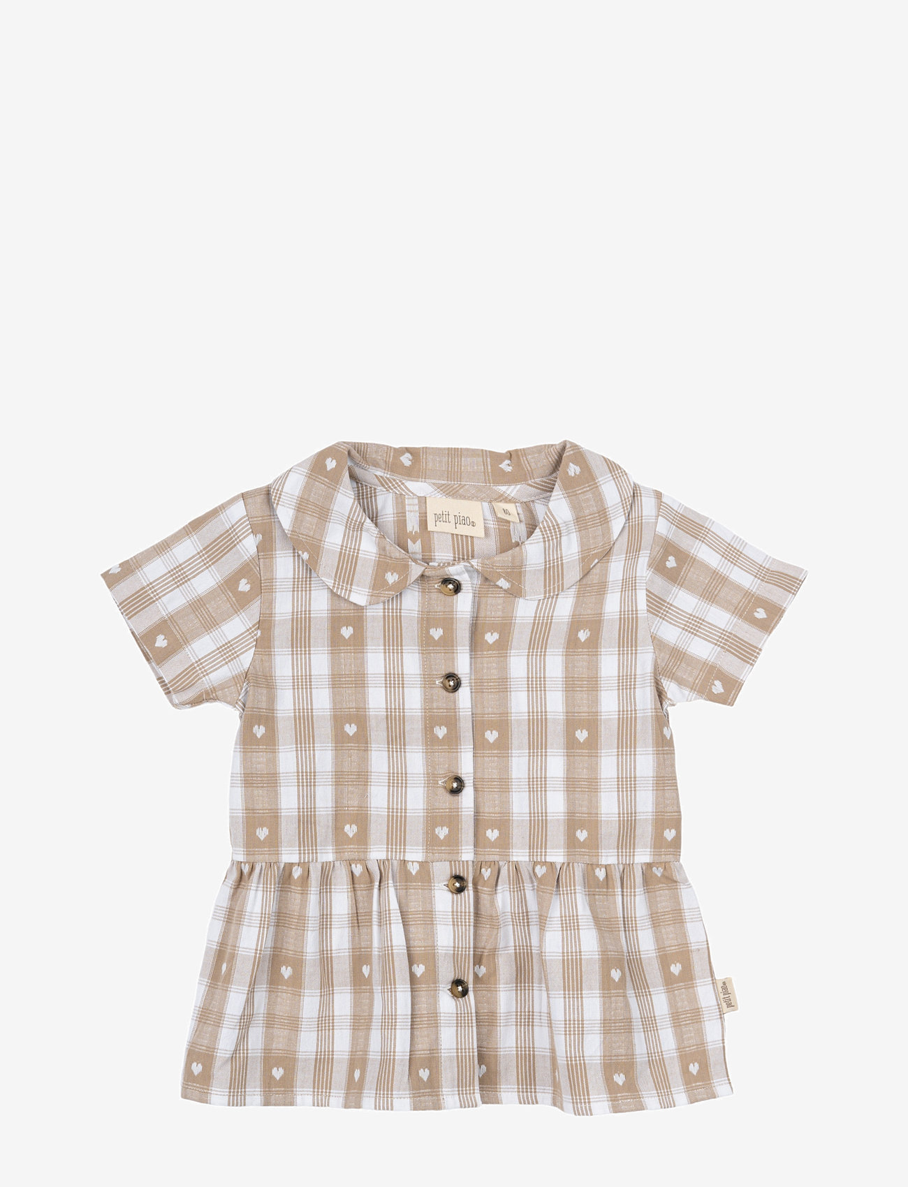 Petit Piao - Shirt S/S Round Woven - kurzärmelige babykleider - off white heart - 0