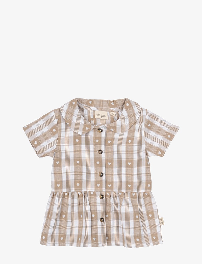Petit Piao - Shirt S/S Round Woven - kurzärmelige babykleider - off white heart - 0