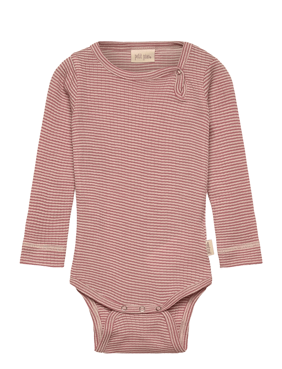 Petit Piao - PPDante Body L/S Merino Wool Striped - nostalgic rose/dark off white - 0