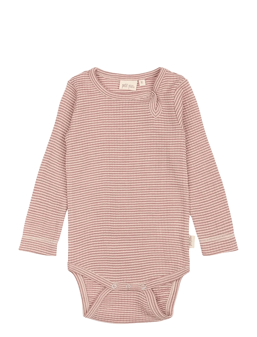 Petit Piao - PPDante Body L/S Merino Wool Striped - funkionsunterwäsche - baby - nostalgic rose/dark off white - 0