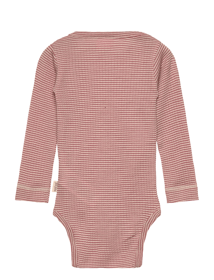 Petit Piao - PPDante Body L/S Merino Wool Striped - nostalgic rose/dark off white - 1
