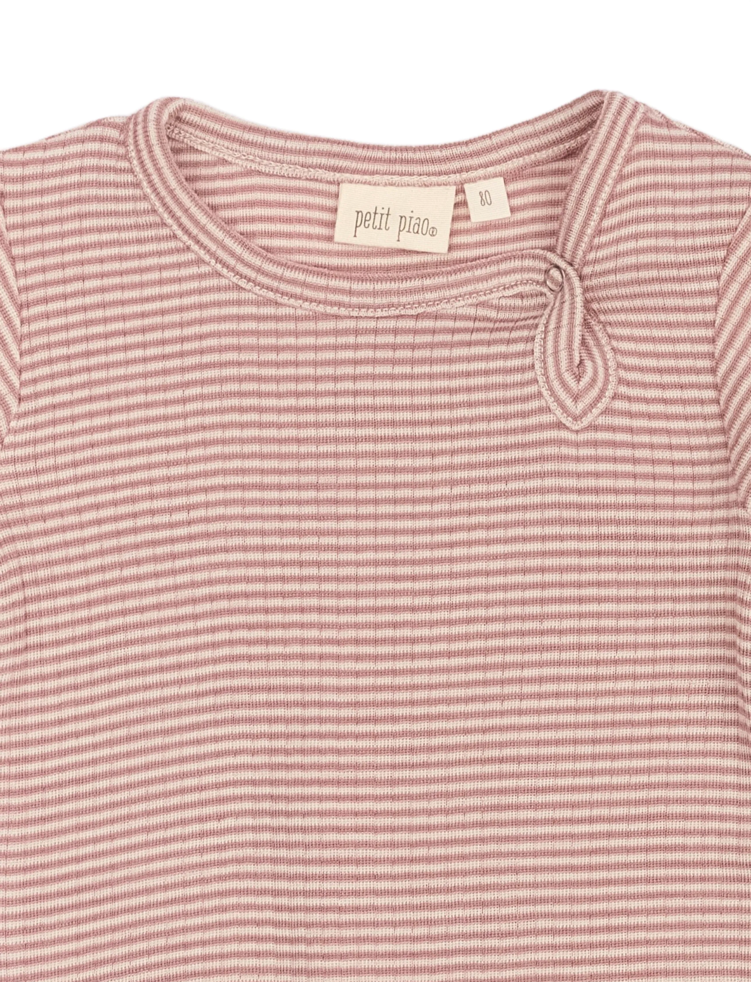 Petit Piao - PPDante Body L/S Merino Wool Striped - nostalgic rose/dark off white - 2