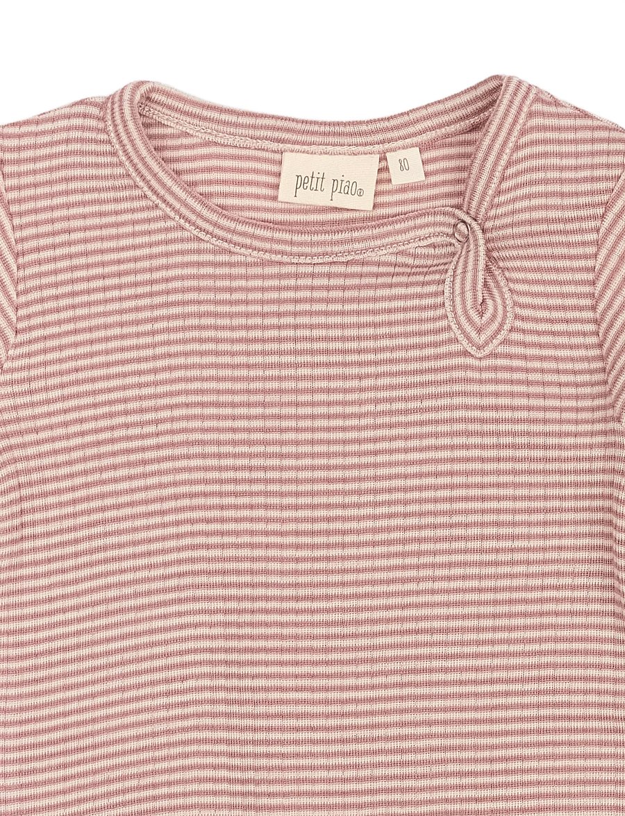 Petit Piao - PPDante Body L/S Merino Wool Striped - nostalgic rose/dark off white - 2