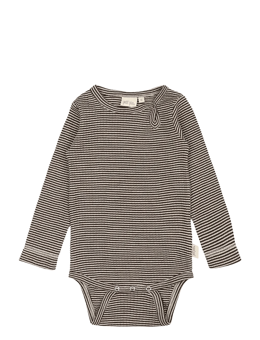 Petit Piao - PPDante Body L/S Merino Wool Stripe - base layer baby - coffee bean/dark off white - 0