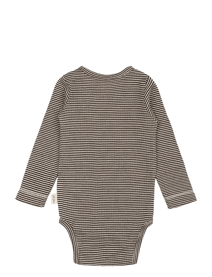 Petit Piao - PPDante Body L/S Merino Wool Stripe - base layer baby - coffee bean/dark off white - 1