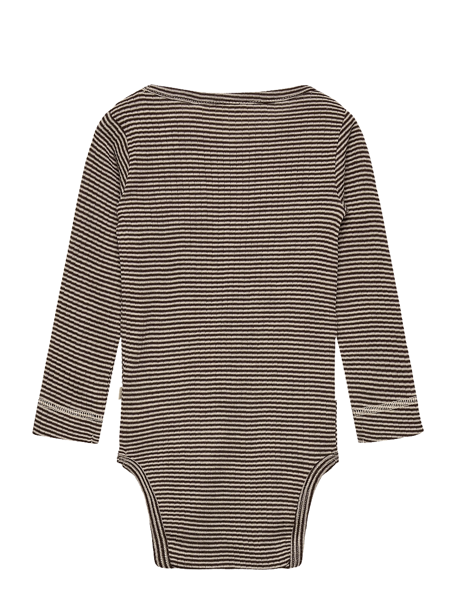 Petit Piao - PPDante Body L/S Merino Wool Striped - funkionsunterwäsche - baby - coffee bean/dark off white - 1