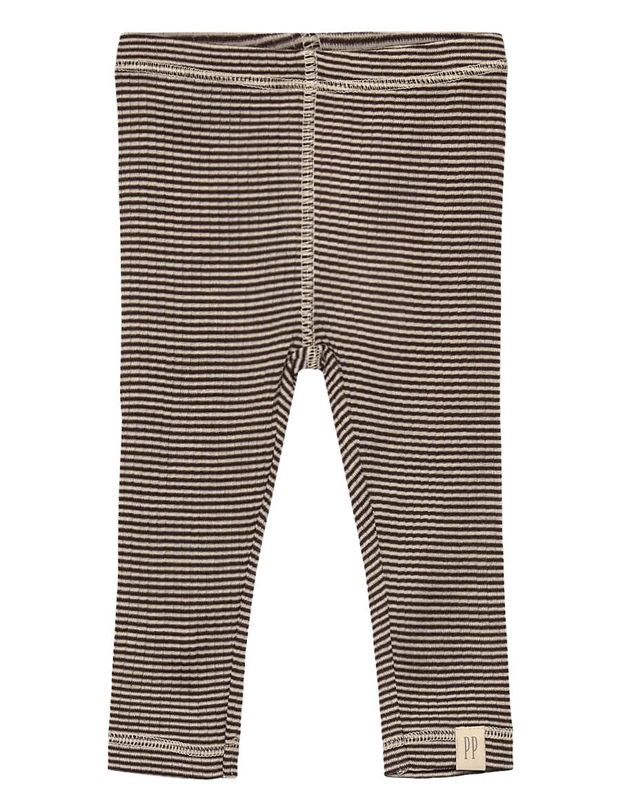 Petit Piao - PPDante Leggings Merino Wool Striped - coffee bean/dark off white - 0