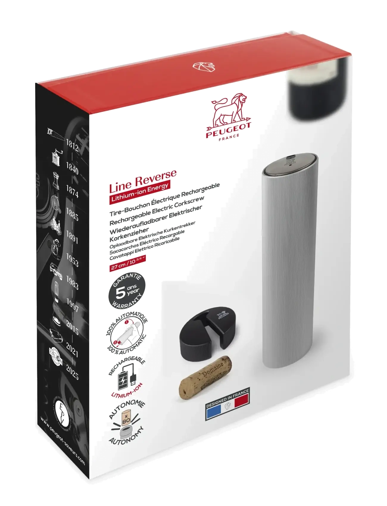 Peugeot - Line Reverse oppladbar elektrisk vinåpner Aluminium - bottle openers & wine stoppers - aluminium - 1