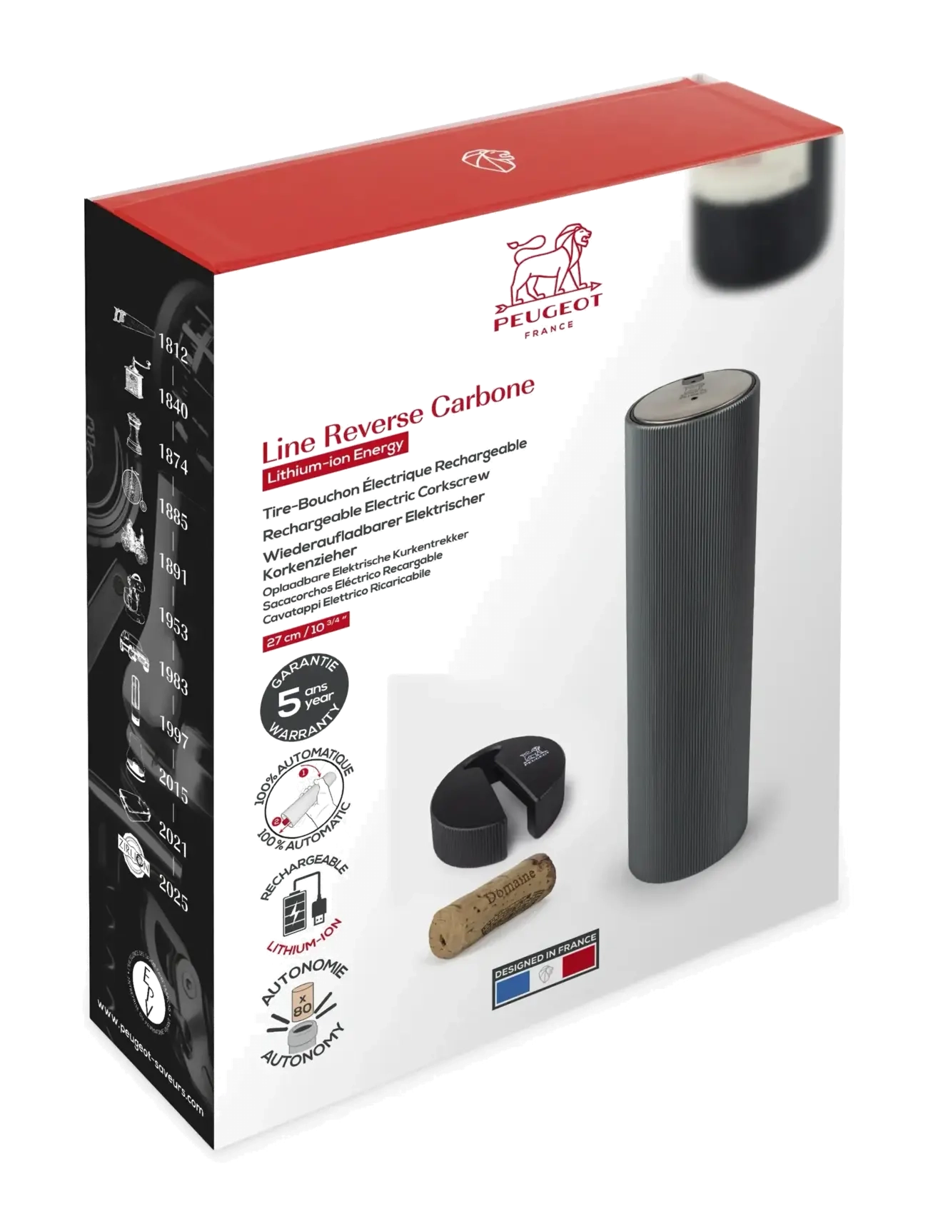 Peugeot - Line Reverse Carbon genopladelig elektrisk proptrækker - bottle openers & wine stoppers - aluminium & carbon - 1