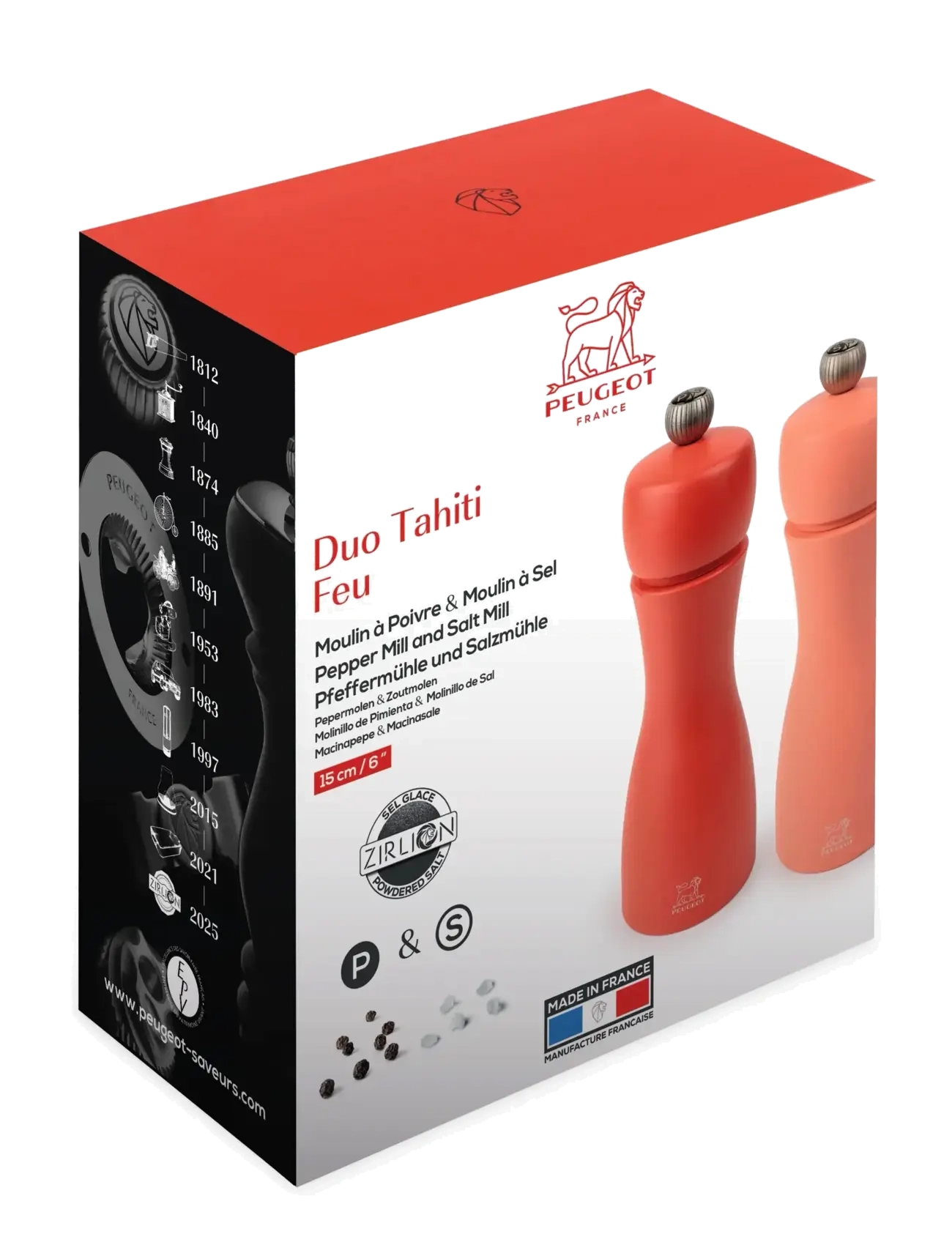 Peugeot - Tahiti duo orange & rød 15cm - salt- & pepparkvarnar - fire - 1