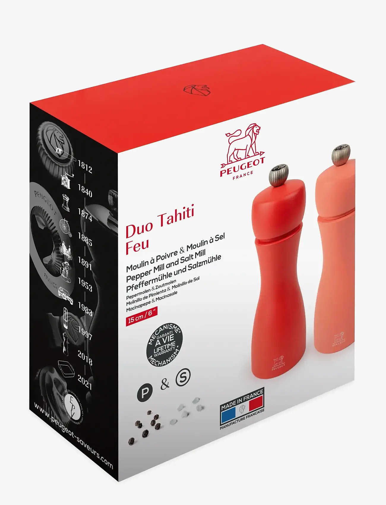 Peugeot - tahiti duo orange & rød 15cm - salt & peberkværne - fire - 1