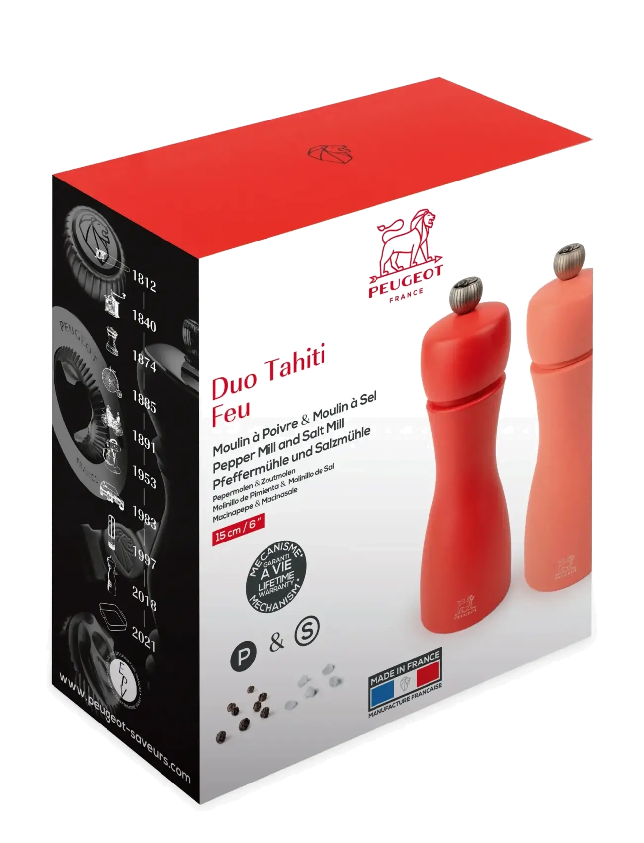 Peugeot - tahiti duo orange & rød 15cm - salt & pepper grinders - fire - 1