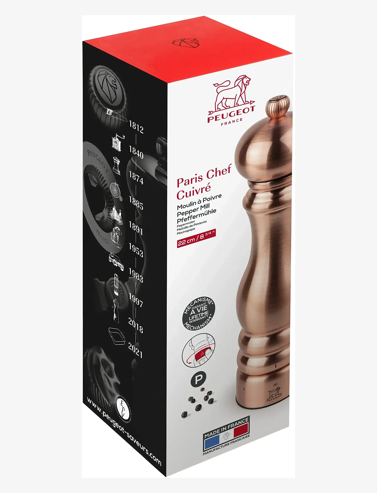 Peugeot - paris chef pepper mill u'select, carbon, 22cm - sāls un piparu dzirnaviņas - carbon - 1