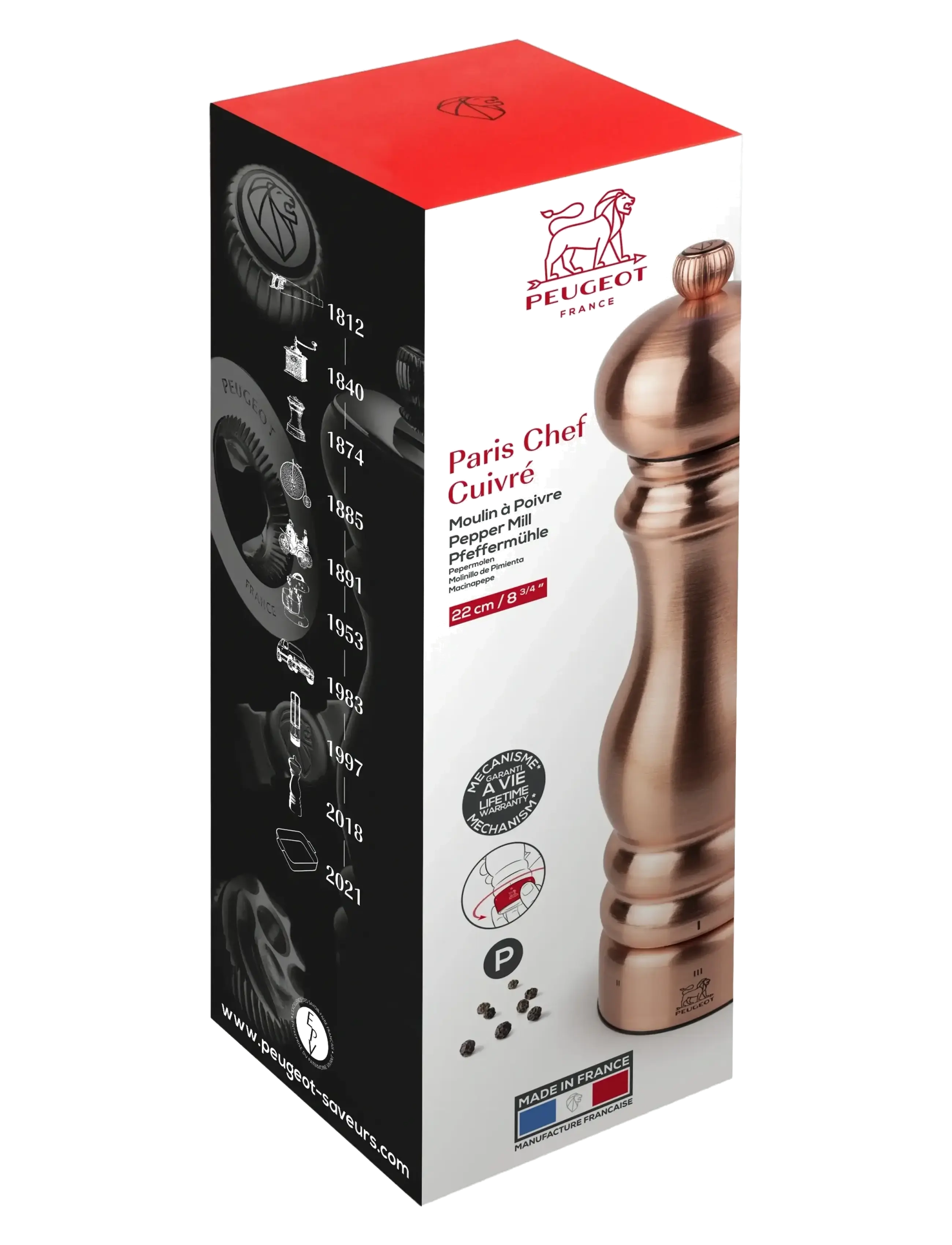 Peugeot - paris chef pepper mill u'select, carbon, 22cm - moulins à sel et poivre - carbon - 1