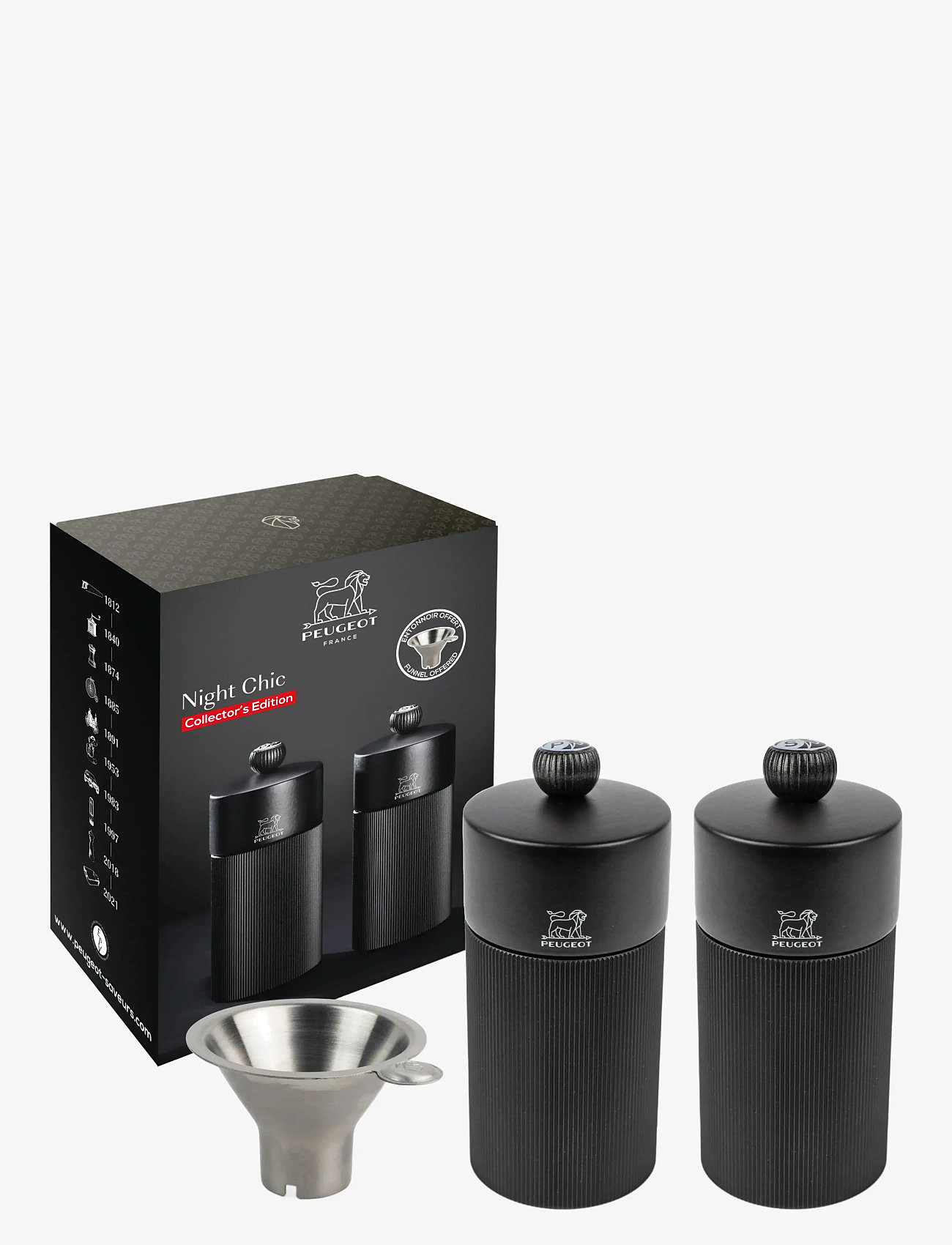 Peugeot - Duo Line MP+MS 12cm Matte Black+Stainless Steel Funnel - salt- & pepparkvarnar - matte black - 0
