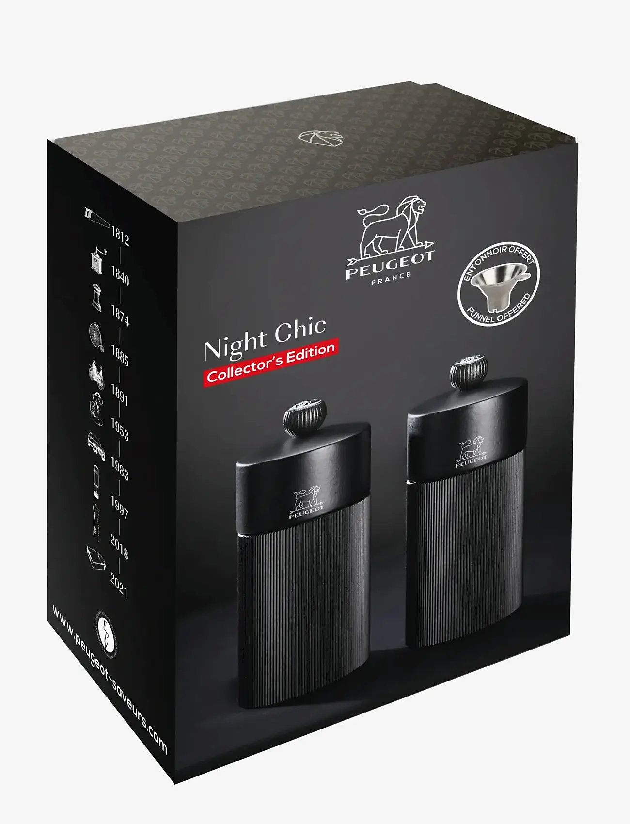 Peugeot - Duo Line MP+MS 12cm Matte Black+Stainless Steel Funnel - salt- & pepparkvarnar - matte black - 1